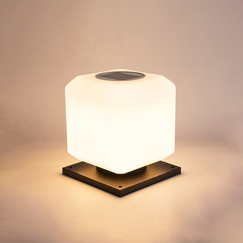 1-Light LED Pillar Lamp Square Solar Lighting Fixture with Acrylic Shade for Garden