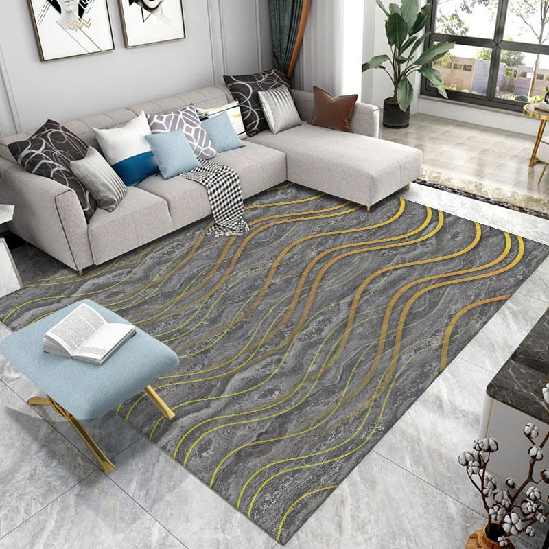 Luxury Red Color-Blocked Rug Polyester Modern Carpet Stain Resistant Area Rug for Home Decor