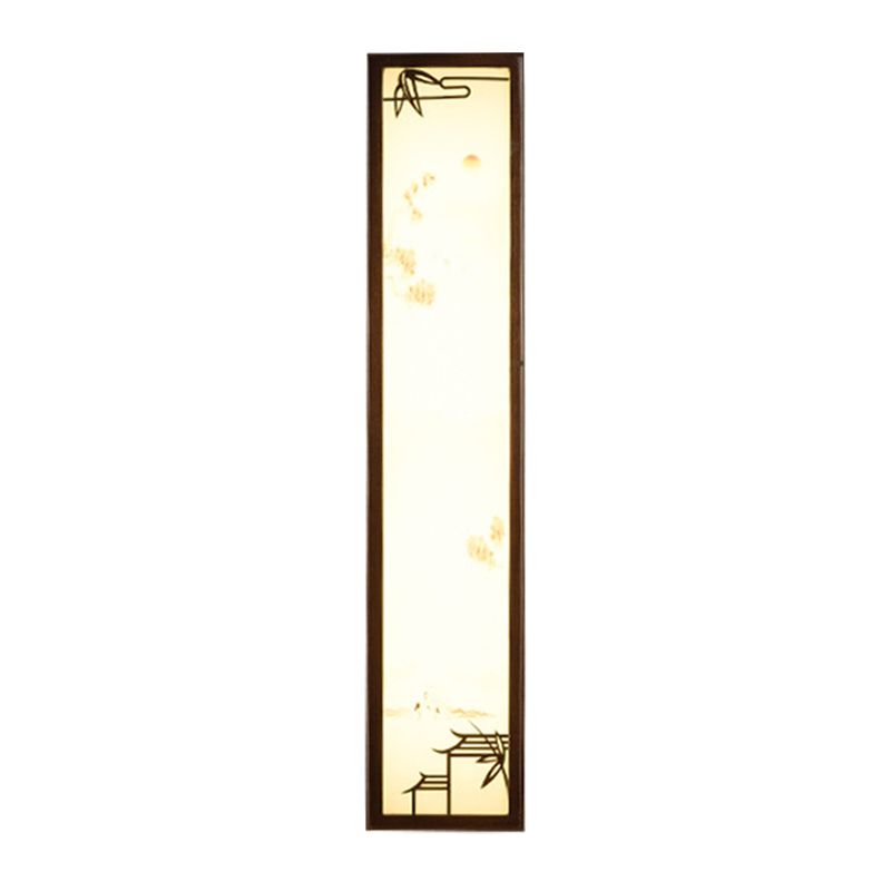 Acrylic Rectangle Mural Light Flush Mount Asian Brown LED Wall Light Sconce with Bamboo and House Pattern