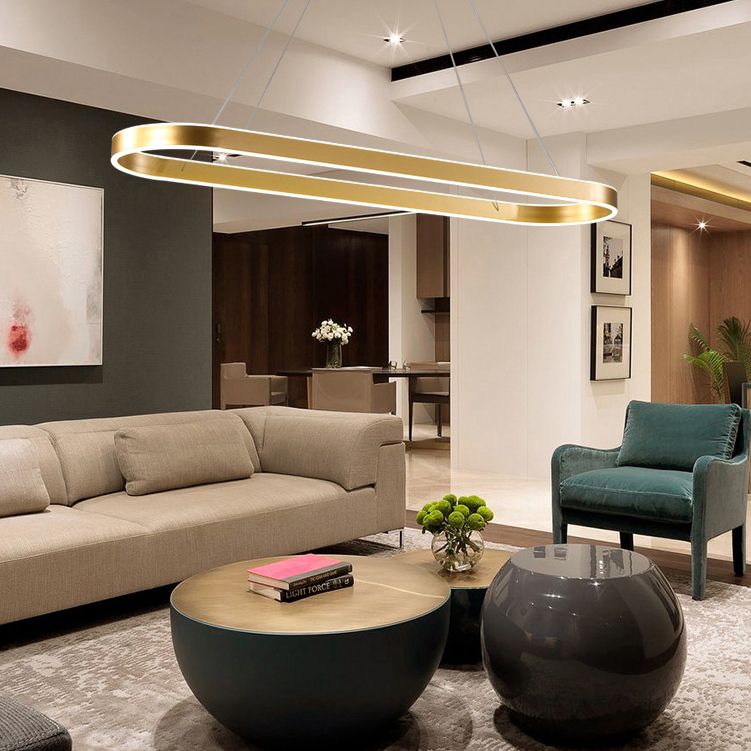 Modern Chandelier Linear Oval Island Lights 2 Light Metal Island Lighting Fixtures