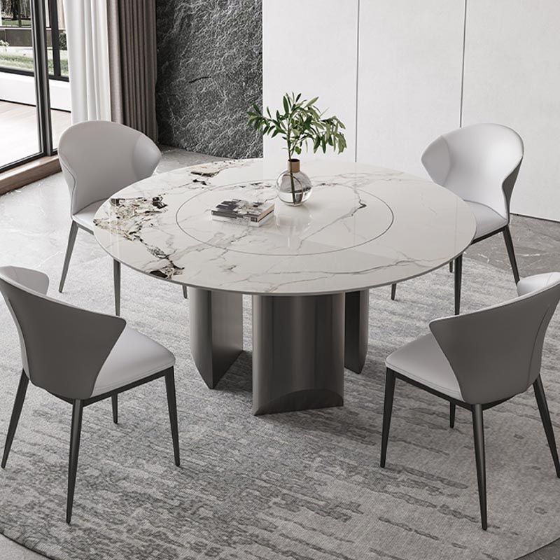 Round Dining Table Contemporary Dining Table with Stainless Steel Pedestal Base