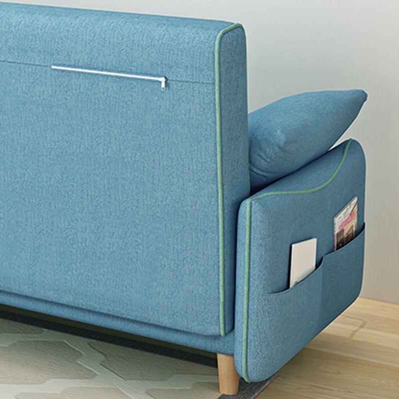 Convertible Cotton Blend Contemporary Square Arm Bed Sofa Couch in Blue