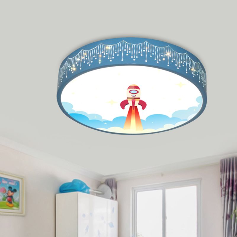 Meteor Dusche Ausschnitte Deckenlampe Kinder Acryl Schlafzimmer LED Flush montiert Licht mit Rocket-Muster in Blau