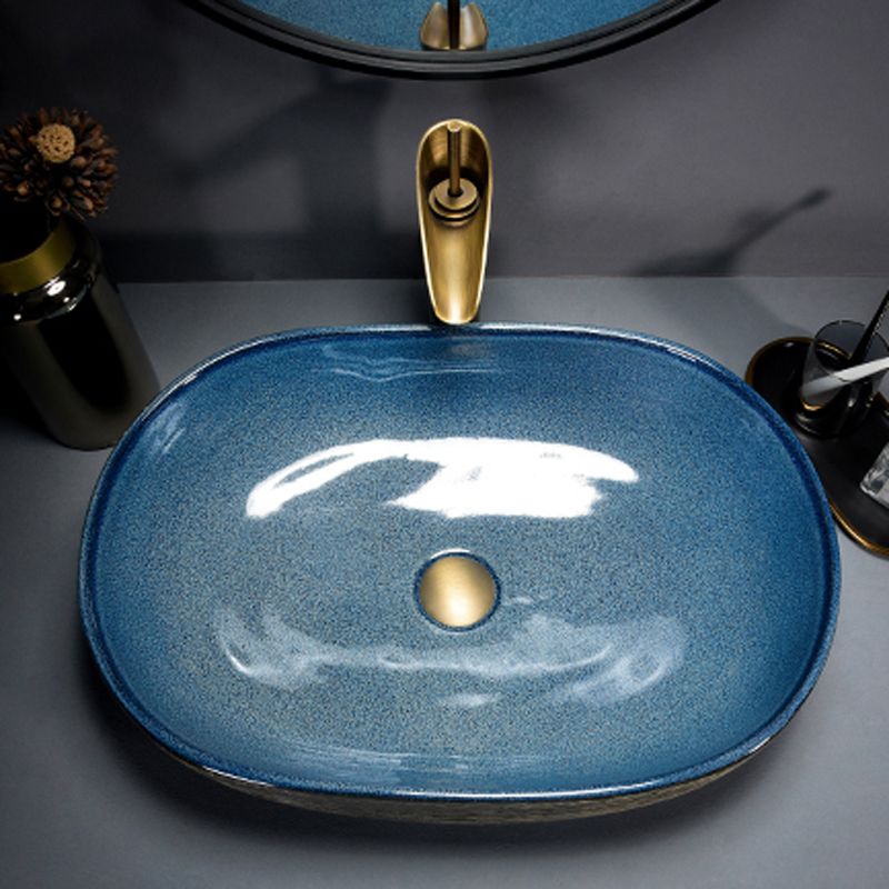 Modern Bathroom Sink Vitreous China Hand Painted Oval Vessel Lavatory Sink