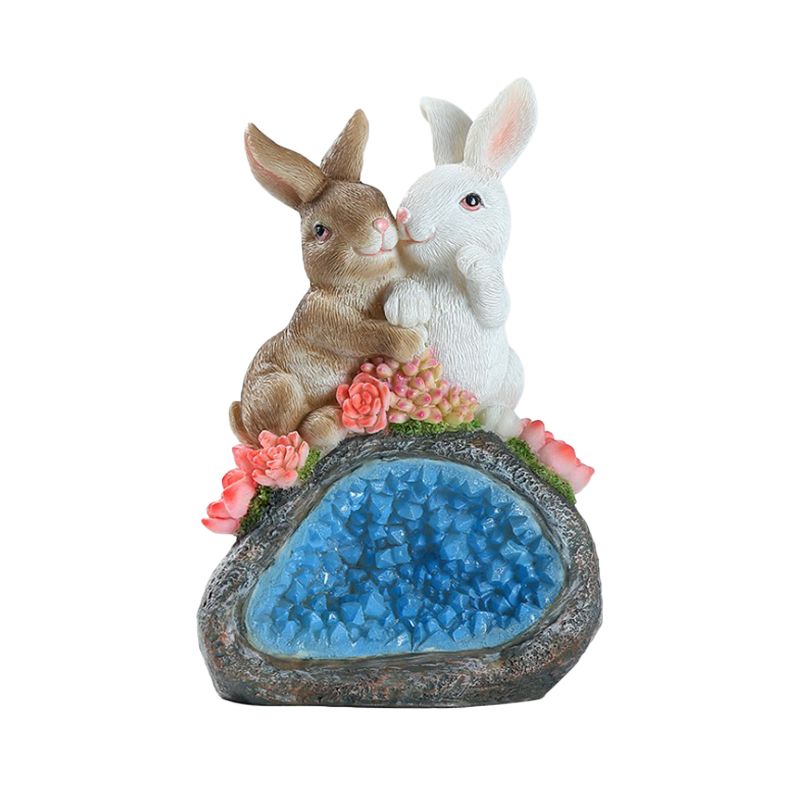 White Rabbit Solar Path Lighting Ideas Cartoon LED Resin Table Lamp for Courtyard
