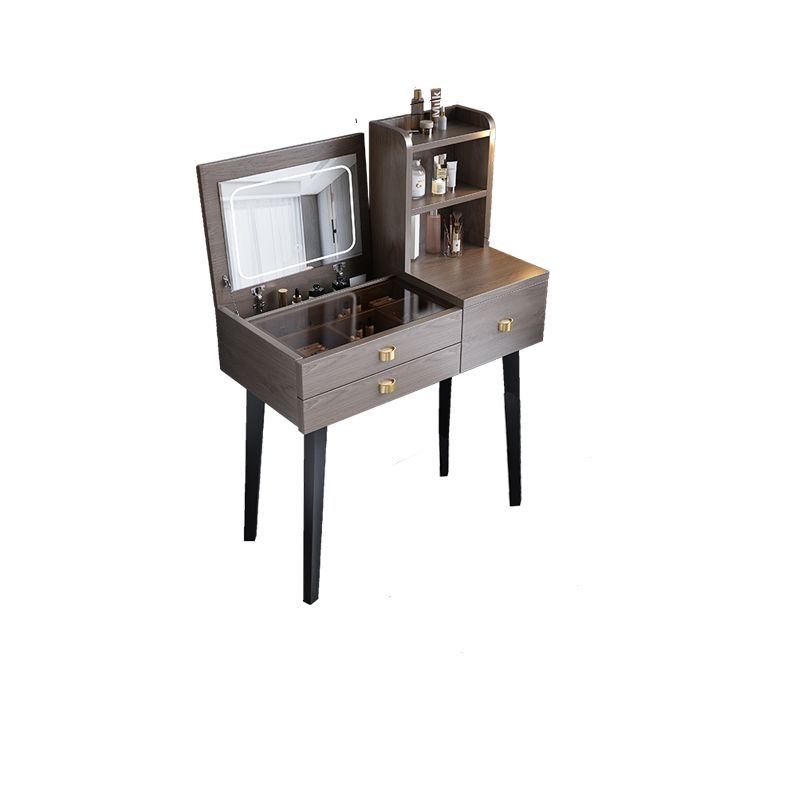 Flip-Top Vanity Table 3-Drawer Stool Vanity Set with Storage Shelves