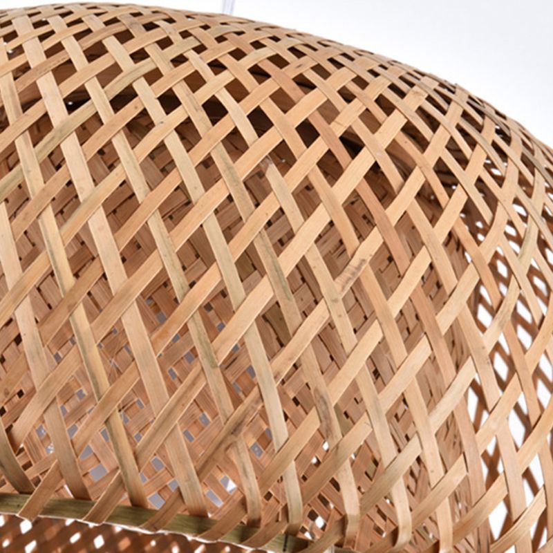 Asian Creative Drum Pendant Light Bamboo Weaving Hanging Lamp for Interior Spaces