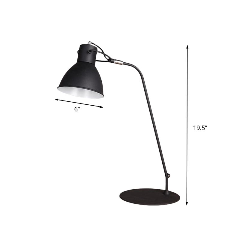Lampe de travail LED finition noire, éclairage de lecture à bras incurvé en métal antique avec abat-jour en dôme pour salle d'étude