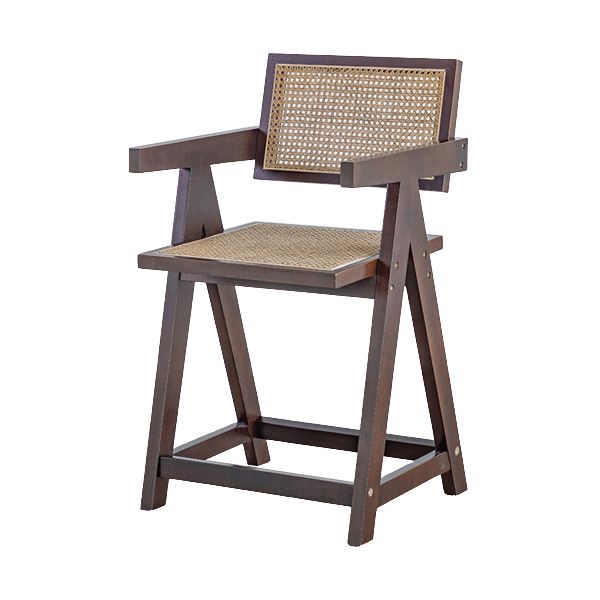 Contemporary Low Back Solid Wood Armed Bar Stool with Footrest