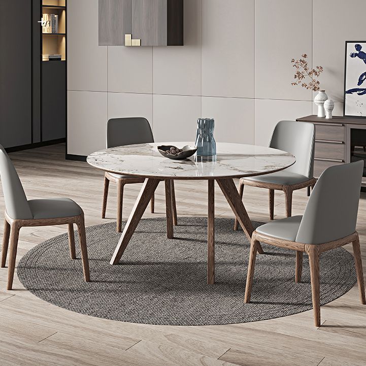 White Sintered Stone Top Table Round Home Kitchen Dinner with Natural Legs