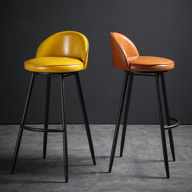 Contemporary Restaurant Footrest Stool Matte Finish Leather Barstool
