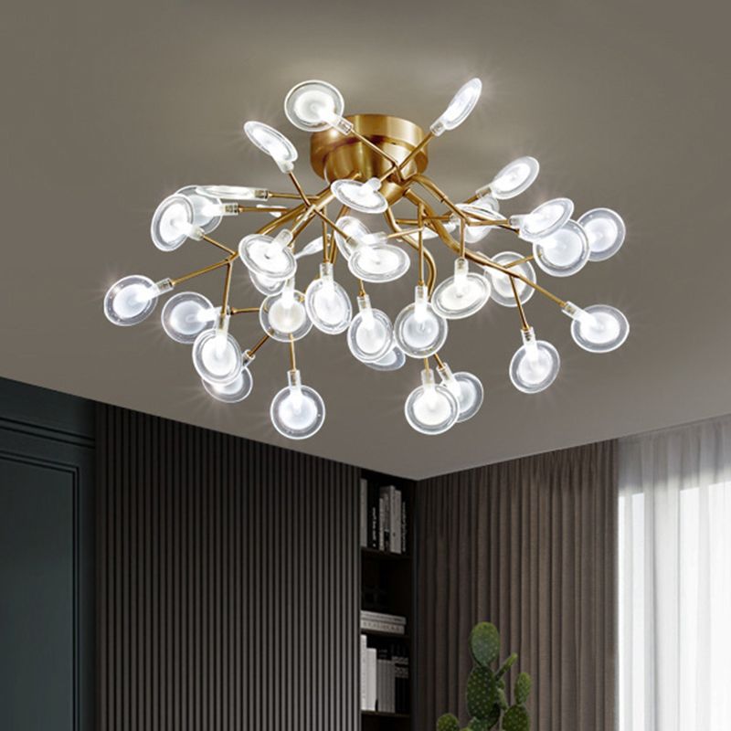 Metal Branch Flush Mount Light Simplicity Semi LED Flush Chandelier with Firefly Shade