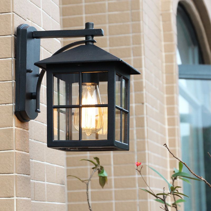Modern Square outside Sconce Light Kit Glass 1 Light in Black