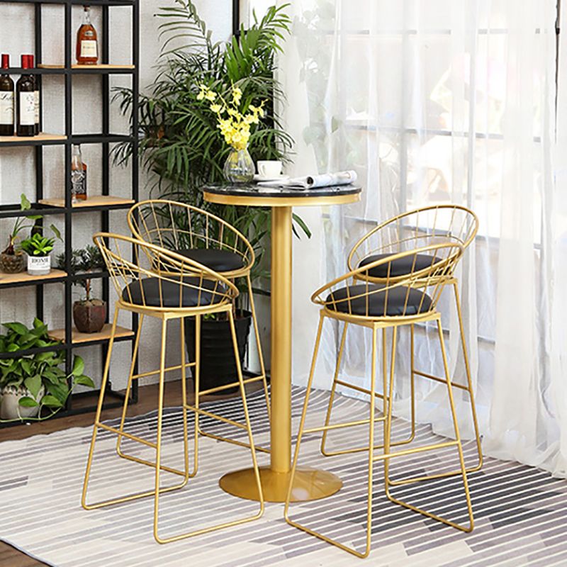 Glam Gold Iron Bar Table 21.6"W Round Top Marble Bistro Table for Breakroom