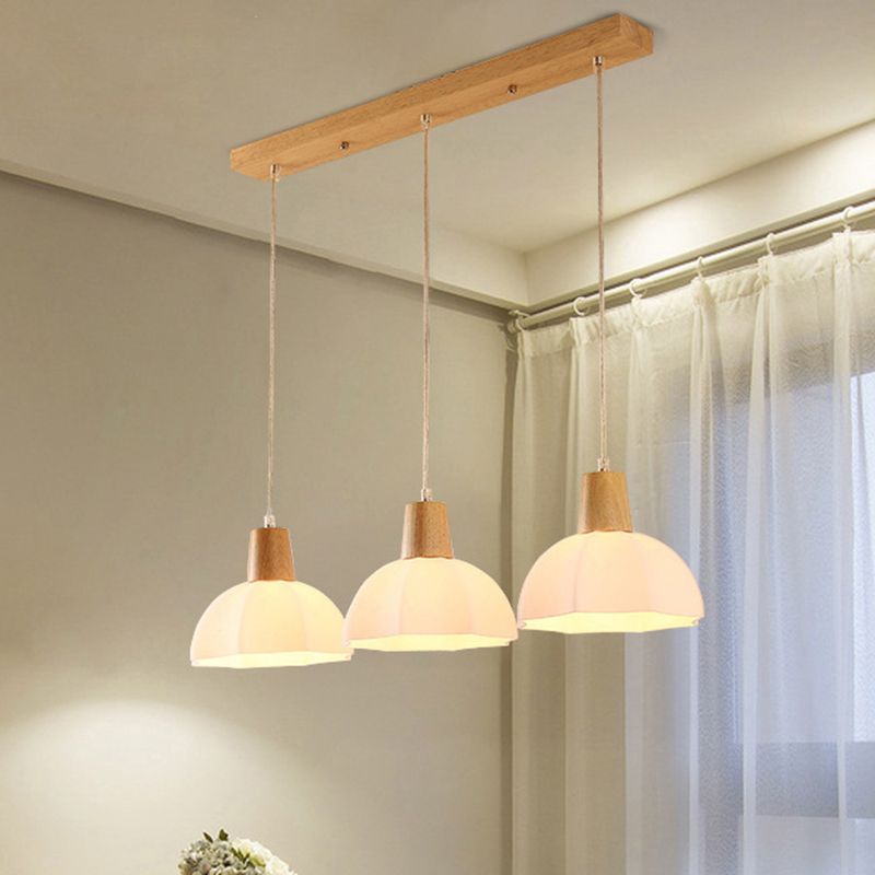 Nordic Style Half-Sphere Multi Ceiling Lamp White Glass 3 Bulbs Dining Room Suspension Light Fixture