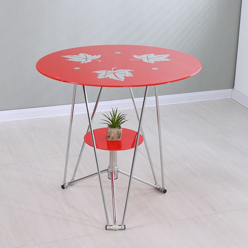 Round Tripod Dining Site Table Metal Dinette Table with Tempered Glass