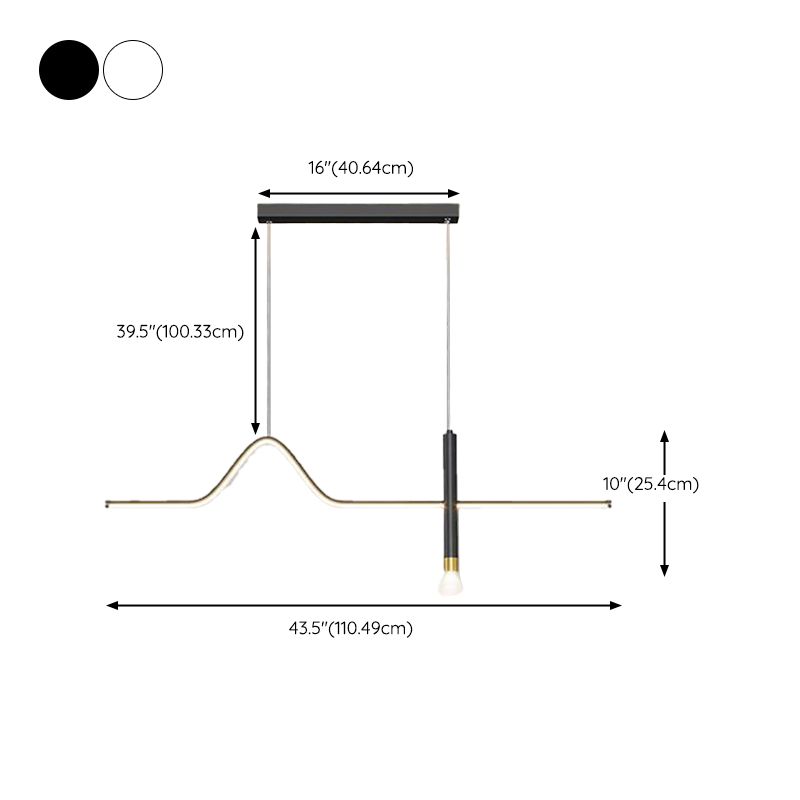 Linear Shape Chandelier Lighting Modern Style Metal 2 Lights Island Lamp in Black/White