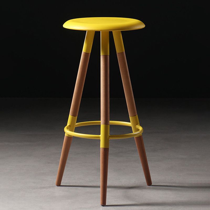 Modern Round Seat Counter Stool Solid Wood Backless Counter-height Stool