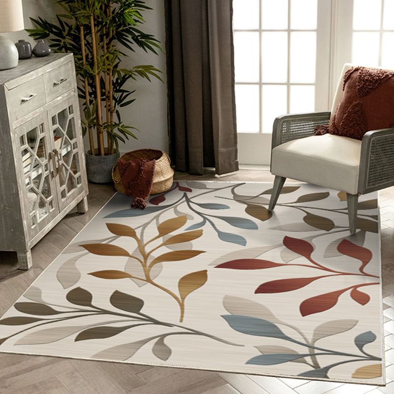 Green Tone Modern Rug Classic Plant Printed Carpet Stain Resistant Area Carpet for Living Room