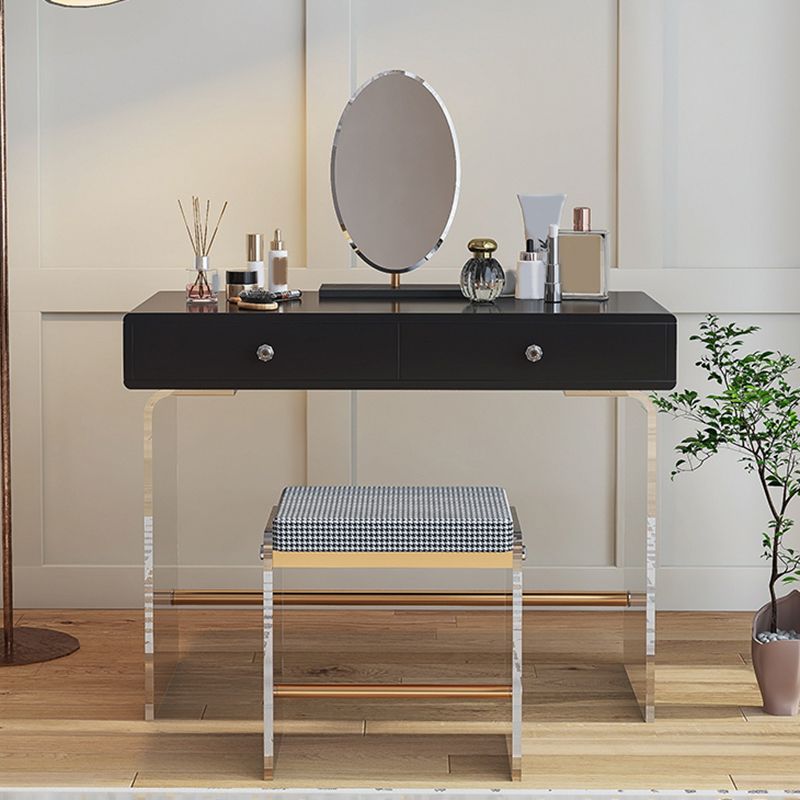 2 Drawers Clear Acrylic Makeup Table Contemporary 17.72" D Vanity Set with Stool & Mirror