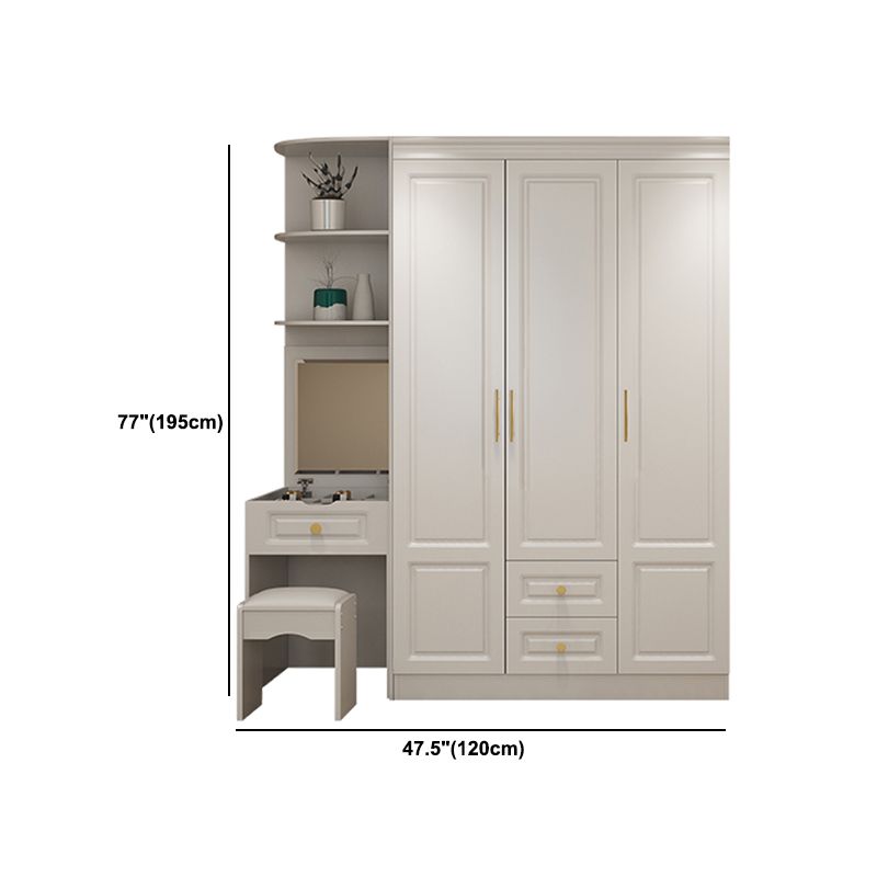 Hinged White Wardrobe Armoire Engineered Wood Wardrobe Closet