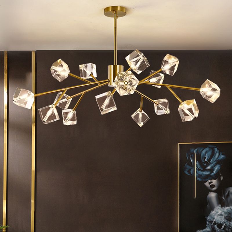 Contemporary Sputnik Chandelier Lighting Beveled Crystal Ceiling Chandelier in Black