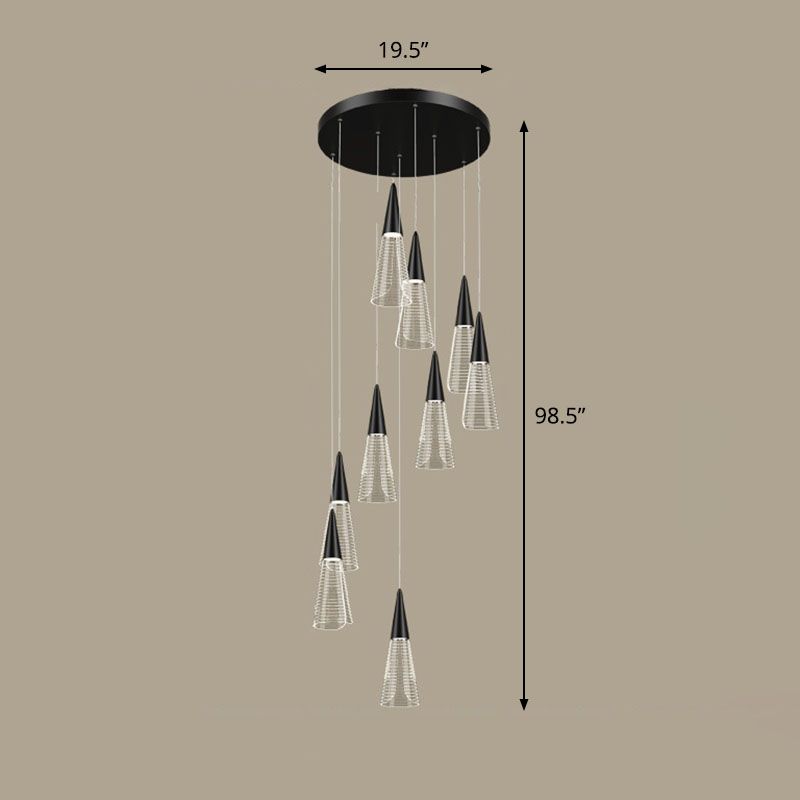 Modern Style Spiral Conical Multi Light Pendant Acrylic Stairwell Hanging Lighting