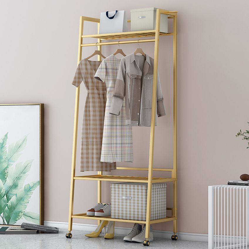 Glam Metal Hall Stand Hanging Rail Storage Shelving and 2 Hooks Coat Hanger