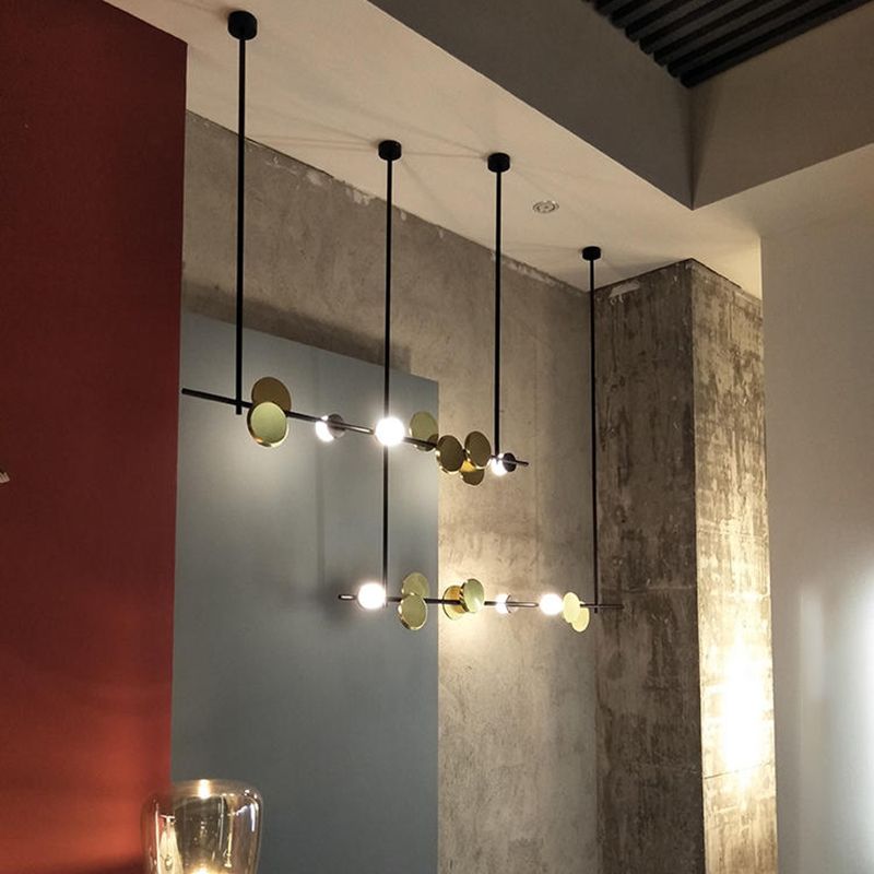 Contemporary Hanging Light Metal Island Light Fixture in Black and Gold for Dining Room
