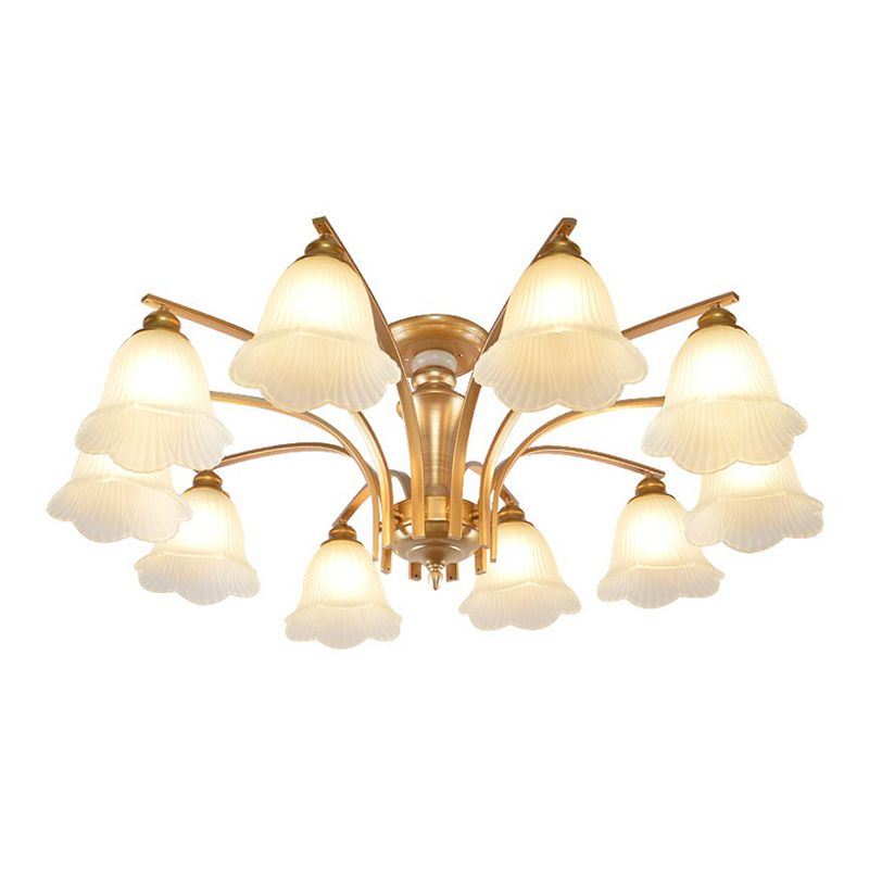 Metallic Ast -Form -Flush Mount Leichte Vintage Wohnzimmer halb Flush -Kraut mit Cremeglasschatten