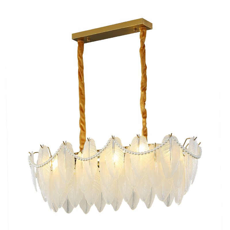 Modern Style Oval Shape Island Lights White Glass 8 Light Island Lighting in Gold