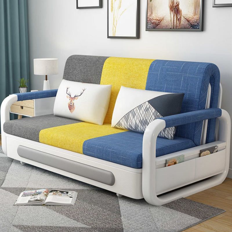 Washable Linen Square Arm Sofa Bed Standard Foldable Sofa for Living Room