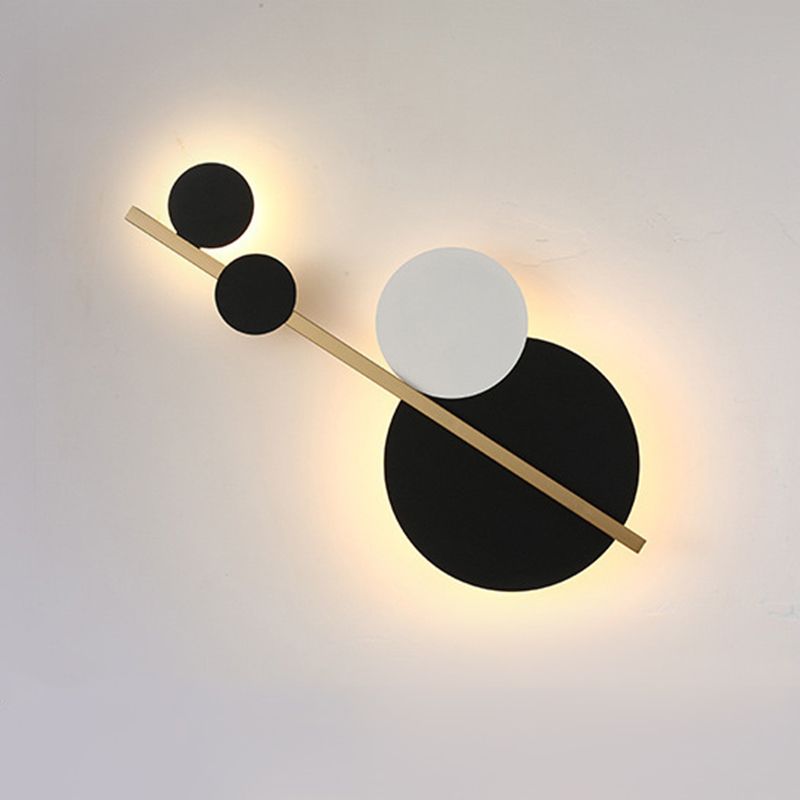 2 luci di luce rotonda con pale rotonda moderna illuminazione da parete in metallo in stile semplice in bianco e nero