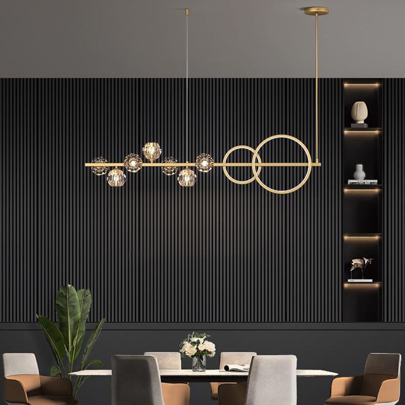 Ball Shape Crystal Island Pendants Modern Style Multi Lights Island Pendant Lights