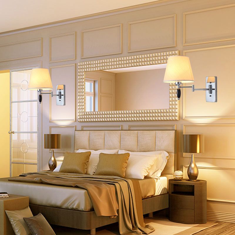 Modern Style Simple Wall Light Natural Burlap Shade Swing Arm Wall Sconce