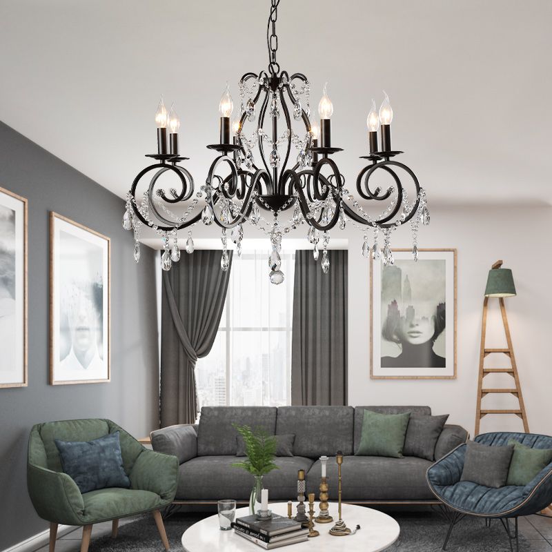 Countryside Candle Chandelier Black Pendant Lighting Fixtures for Living Room