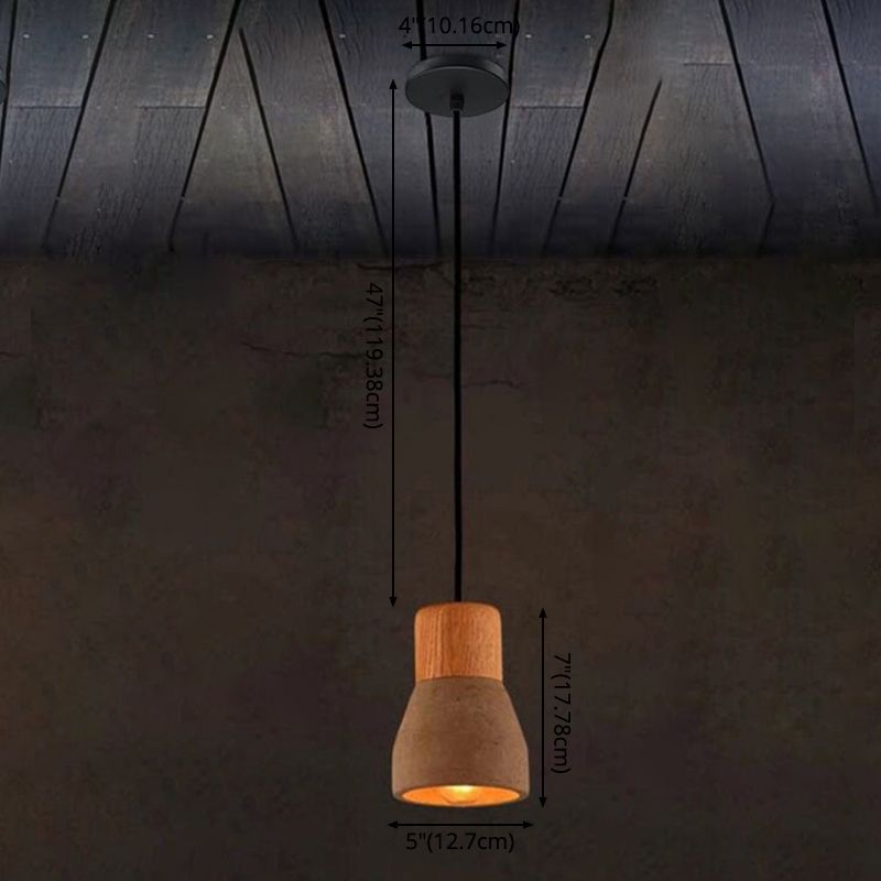 Zement + Massivholz Einfachheit Mini Hanging Light 4,9 "breites nordischer Lampen -Leuchten -Anhänger für das Café