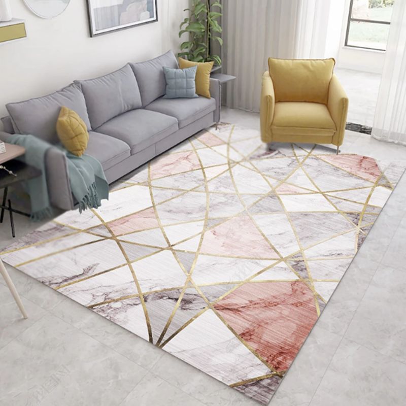 Simple Light Color Tropical Rug Polyester Lines Splicing Pattern Area Rug Non-Slip Backing Carpet for Living Room