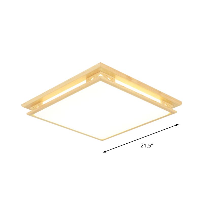 Modernity LED Ceiling Light Fixture Acrylic Shade Wood Squared Flush Mount Lamp in Warm/White Light, 18"/21.5" Wide