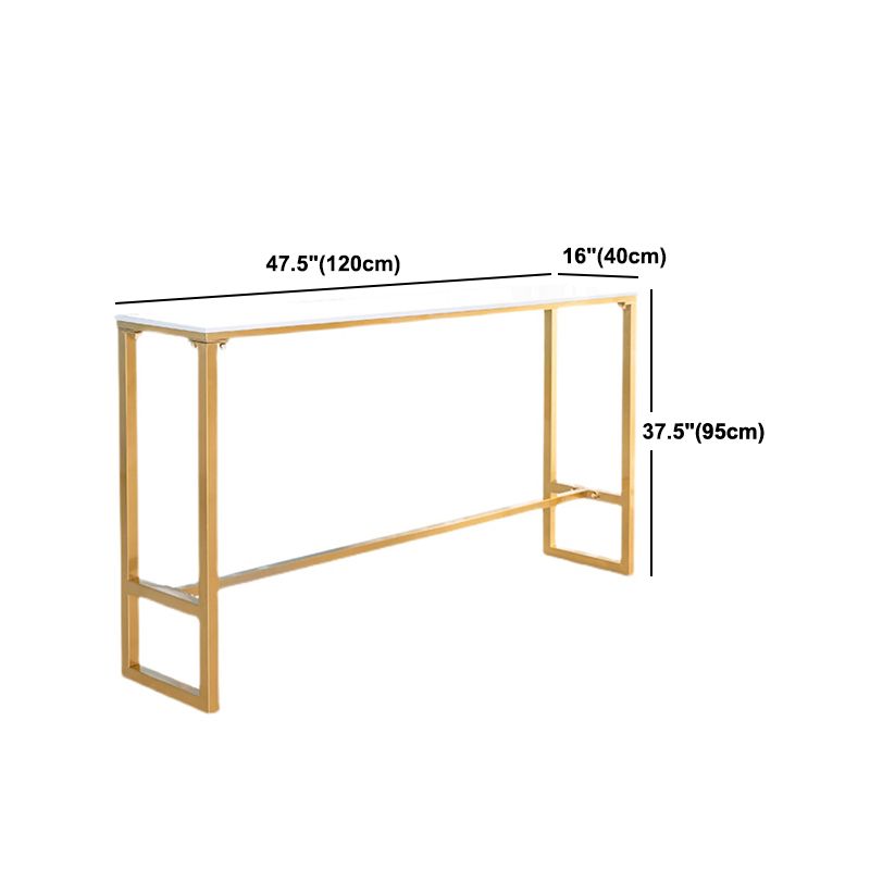 Marble Footrest Cocktail Bar Table Contemporary White and Gold Rectangle Counter Table