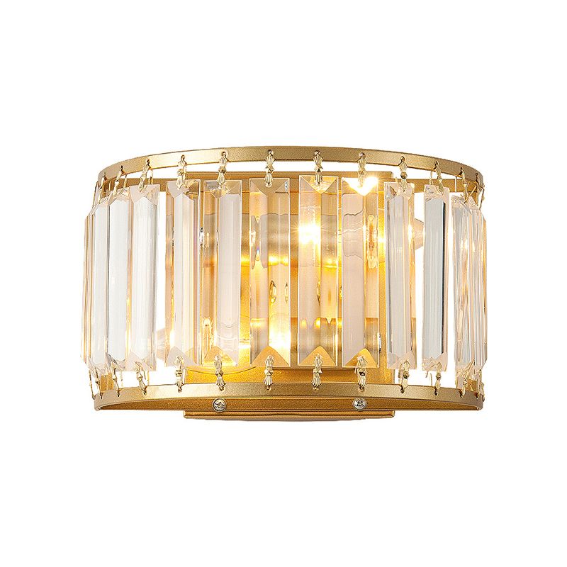 Funzione da parete a forma di tamburo Stile moderno Crystal Crystal 1 Light Living Room Sconce Lighting in ottone
