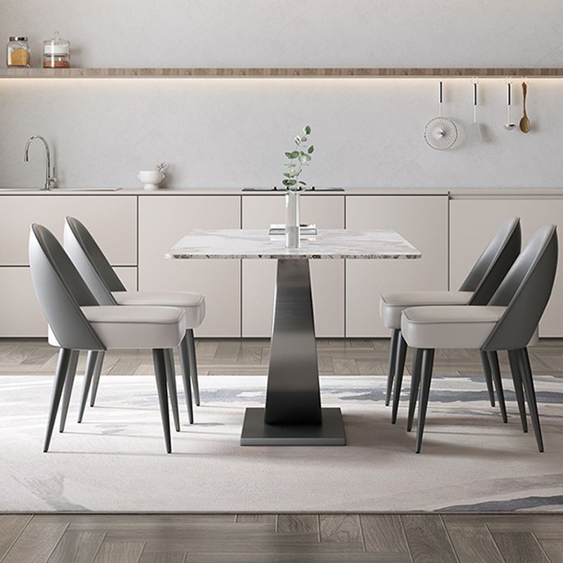 Rectangle Pedestal Table Traditional Luxury Dining Table Stainless Steel Base for Home