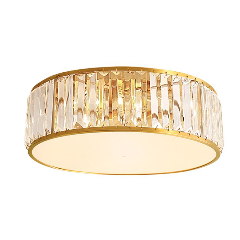 Drum Shade Flush Mount Gold Ceiling Light Fixture with Crystal for Bedroom