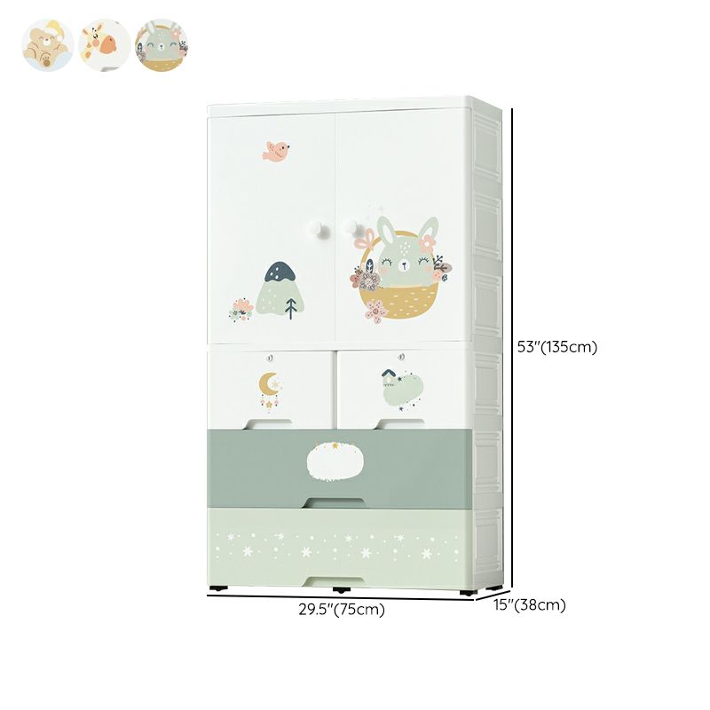 White Plastic Family Wardrobe 2 Doors Wardrobe Cabinet for Home