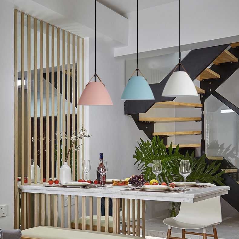 Nordic Macaron Style Hanging Lamp, Conical Shaped Shade Metal Hanging Lighting for Living Room