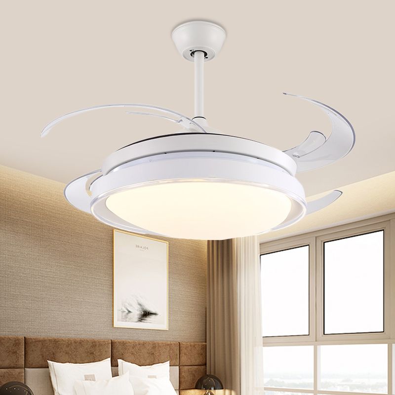 Lámpara de ventilador colgante de círculo contemporáneo LED acrílico Semi Flush Luz de techo en blanco con 4 cuchillas, 48 ​​"de ancho