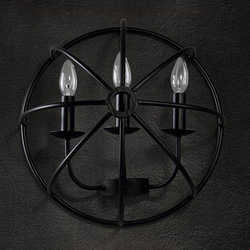 2-Lights Candlestick Shaped Industrial Style Wall Sconce Black Wrought Iron Open Bulb Wall Mount Light in Black