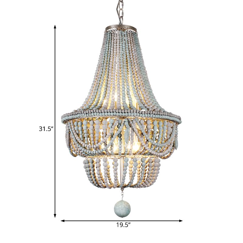 Pink/Blue Laser Cut Empire Chandelier Nordic Wood 8 Heads Pendant Lighting Fixture with Spherical Drop