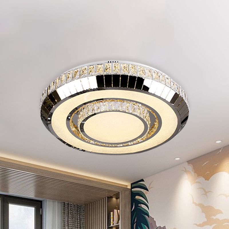 Stainless Steel LED Flush Mount Ceiling Light Simple Beveled Glass Crystal Round Lighting Fixture