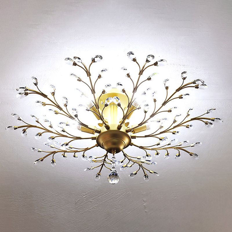 Contemporary Leaf Flush Light Crystal Flush Mount Ceiling Fixture in Black